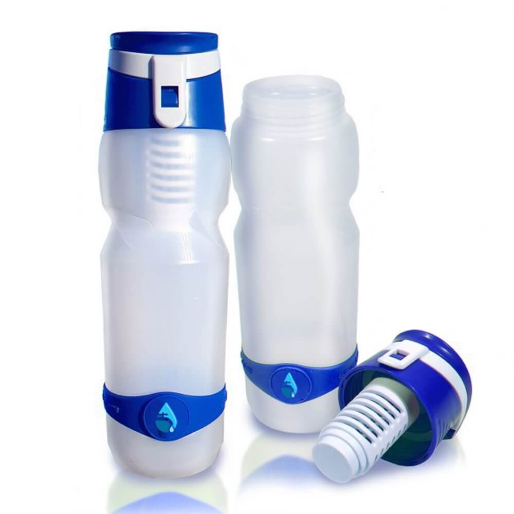 Bidon cu filtru inclus, 750 ml volum, din plastic usor BPA free, forma ergonomica, nanofiltrare de 0.001 microni - Albastru