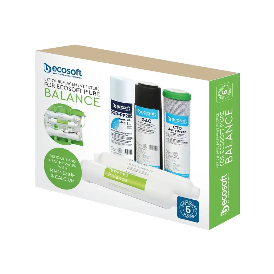 Set balance intermediar, 5 cartușe osmoză inversă premium, prefiltrare și postfiltrare, înlocuire la 6 luni, dimensiuni standard