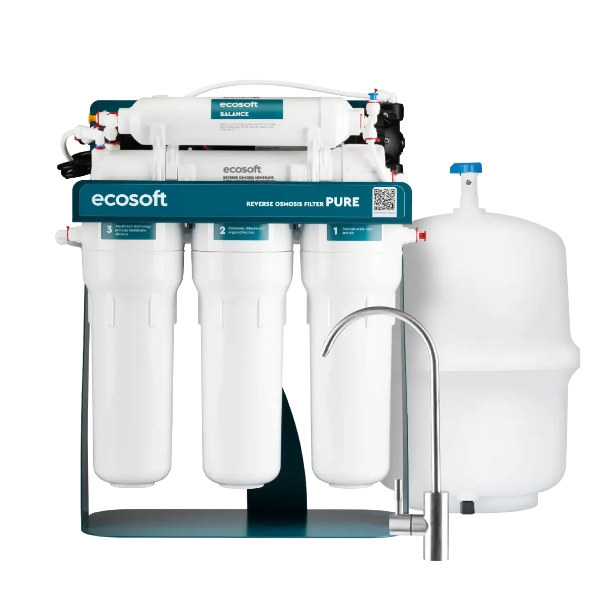 Osmoza inversa premium, Ecosoft Balance PRO, pompa de presiune, cadru metalic, 6 stadii, 75 GPD, remineralizare optima si eficienta ridicata