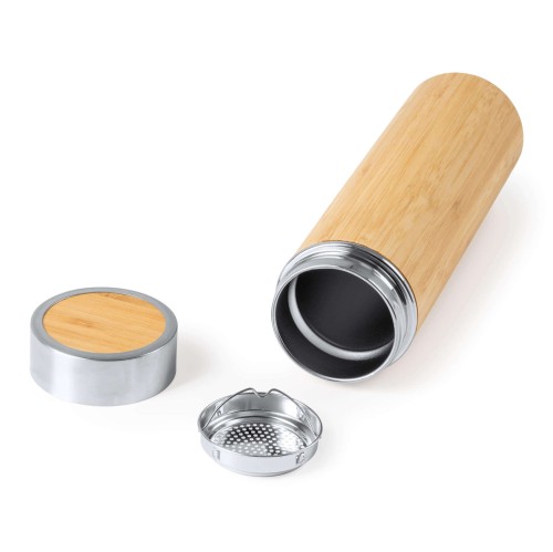 Termos cu perete dublu, FILTRO Thermo LED, afisaj tactil digital, finisaj din bambus natural, infuzor inclus, volum 480 ml