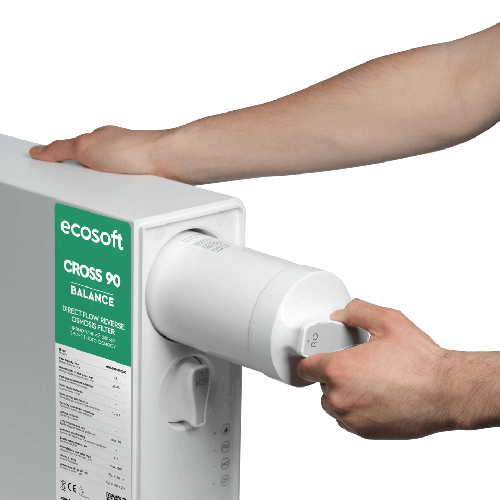 Osmoza inversa direct flow, Ecosoft Cross90 Balance, 1.5 litri/min, cartuse twist, membrana 600 GPD, remineralizare baterie smart cu indicator