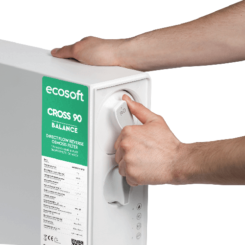 Osmoza inversa direct flow, Ecosoft Cross90 Balance, 1.5 litri/min, cartuse twist, membrana 600 GPD, remineralizare baterie smart cu indicator