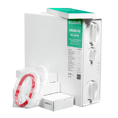Osmoza inversa direct flow, Ecosoft Cross90 Balance, 1.5 litri/min, cartuse twist, membrana 600 GPD, remineralizare baterie smart cu indicator