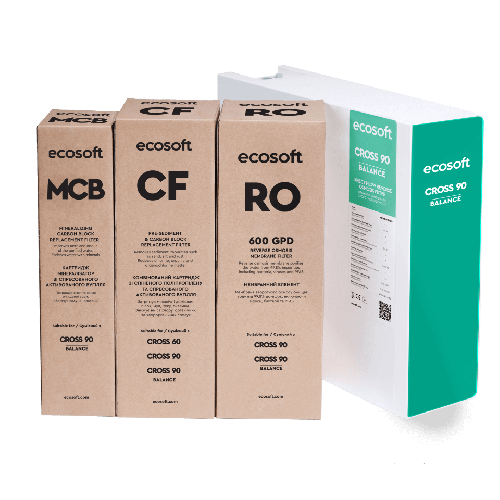 Osmoza inversa direct flow, Ecosoft Cross90 Balance, 1.5 litri/min, cartuse twist, membrana 600 GPD, remineralizare baterie smart cu indicator
