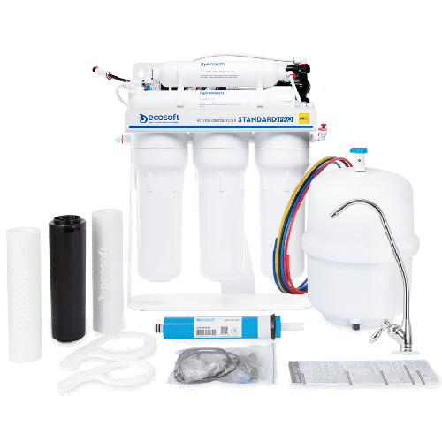 Osmoza inversa standard, Ecosoft Standard PRO, MO550PS, pompa de presiune pe cadru metalic, 50 GPD, 5 stadii cu postcarbune