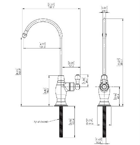 Baterie simpla clasica, din alama, cromata, cu un robinet si mufa rapida de 6 mm