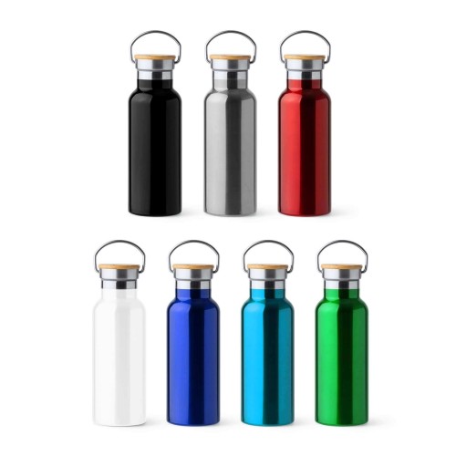 Termos din inox, FILTRO Thermo NOMAD, pereti dubli si capac din bambus natural, finisaj negru, volum 500 ml