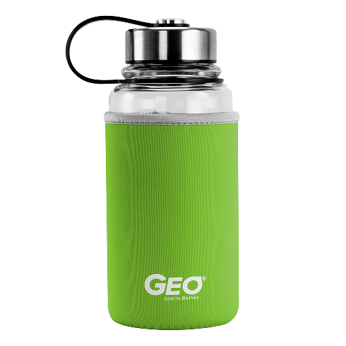 Recipient sport cu protectie verde, capac mare de 6.5 cm, volum 1 litru