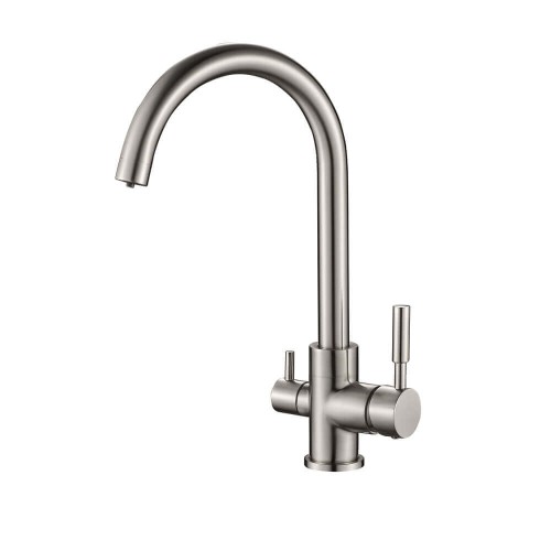 Baterie de bucătărie 3 căi cu flux separat apă filtrată, Premier Clasic Satin, finisaj satinat mat, cartușe ceramice, montaj pe chiuvetă, racorduri incluse