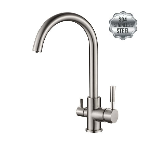 Baterie de bucătărie 3 căi cu flux separat apă filtrată, Premier Clasic Satin, finisaj satinat mat, cartușe ceramice, montaj pe chiuvetă, racorduri incluse