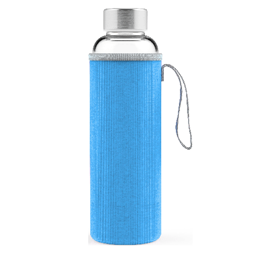 Recipient sport din sticla, cu protectie albastra, volum 0.53 litri