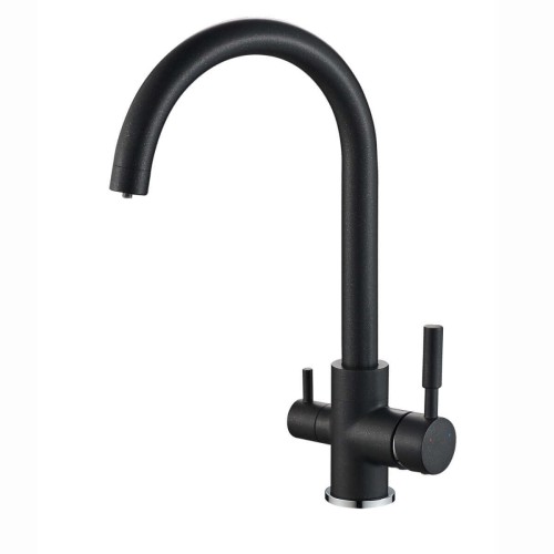 Baterie bucătărie 3 căi cu flux separat apă filtrată, Premier Clasic Black Stone, finisaj negru granit, cartușe ceramice, racorduri incluse, montaj pe chiuvetă