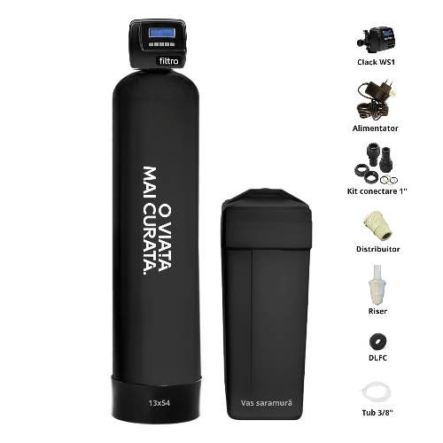 Stație dedurizare automată, Clack WS1, valvă volumetrică premium, tank simplex 13x54, debit 3.5-4.3 m3/oră, fără rășină inclusă