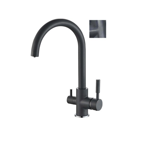 Baterie bucătărie 3 căi cu flux separat apă filtrată, Premier Clasic Black Flash, finisaj negru lucios, cartușe ceramice rezistente, montaj pe chiuvetă, racorduri incluse