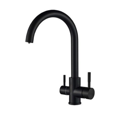 Baterie bucătărie 3 căi cu flux separat apă filtrată, Premier Clasic Black, finisaj negru mat, cartușe ceramice, apă rece și caldă, racorduri incluse