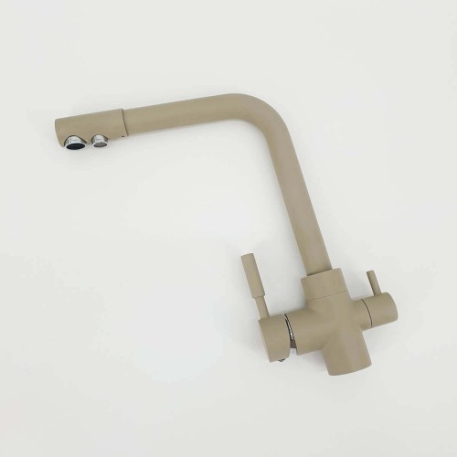 Baterie 3 căi cu flux separat apă filtrată Premier Tall Oat, finisaj bej mat granit, cartușe ceramice durabile, montaj pe chiuvetă, garanție 3 ani