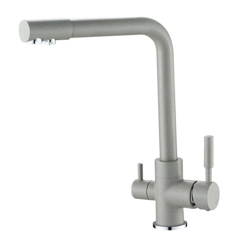 Baterie 3 căi cu flux separat apă filtrată, Premier Tall Grey Stone, finisaj gri mat design granit, apă rece caldă și purificată, montaj pe chiuvetă bucătărie, rezistentă la peste 500.000 de utilizări