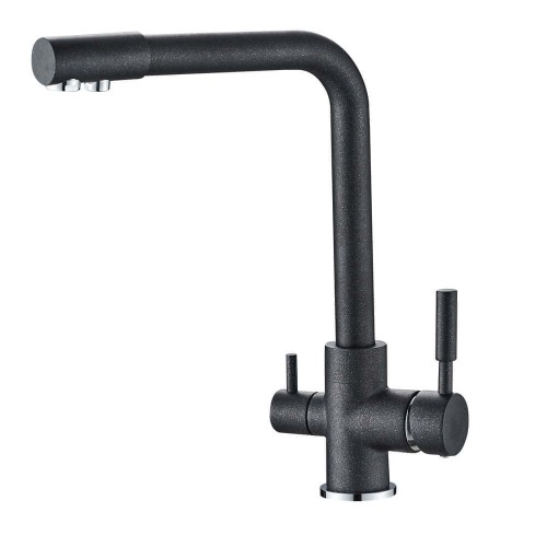 Baterie de bucătărie cu 3 căi, Premier Tall Black Stone, finisaj negru granit lucios, flux separat apă filtrată și apă menajeră rece și caldă