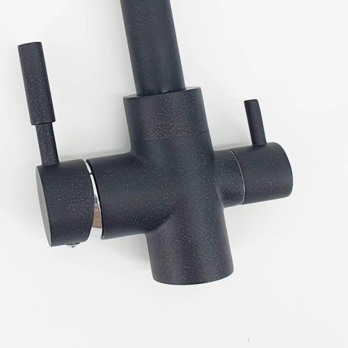 Baterie de bucătărie cu 3 căi, Premier Tall Black Stone, finisaj negru granit lucios, flux separat apă filtrată și apă menajeră rece și caldă