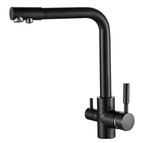 Baterie 3 căi pentru apă filtrată, Premier Tall Black Flash, finisaj negru lucios, flux separat apă rece caldă și filtrată, montaj pe chiuvetă bucătărie