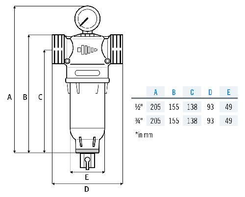 Filtru cu purjare automata, MVG FFNS2P1522, conexiune 3/4", cu manometru