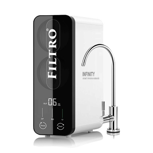 Osmoza inversa direct flow, FILTRO INFINITY DF600-ALK3, cu alcalinizare prin mineralizare, debit mare de 600GPD, fara bazin, pompa booster, display TDS