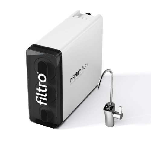 Osmoza inversa direct flow, FILTRO INFINITY Alk+ DF800, alcalinizare prin mineralizare, debit mare de 800GPD, fara bazin, pompa booster, baterie smart