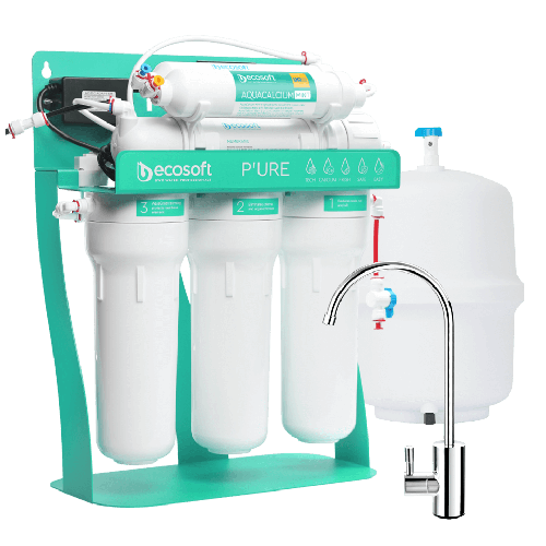 Osmoza inversa premium, Ecosoft Calcium MINT MO675PSMACECO, pompa de presiune pe cadru metalic, 75 GPD, 6 stadii cu remineralizare cu calciu si postcarbune