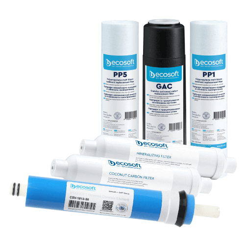 Set standard complet, 5+1 cartușe osmoză inversă, prefiltrare, membrana 50GPD, postfiltrare și mineralizare, 12 luni, standard 10