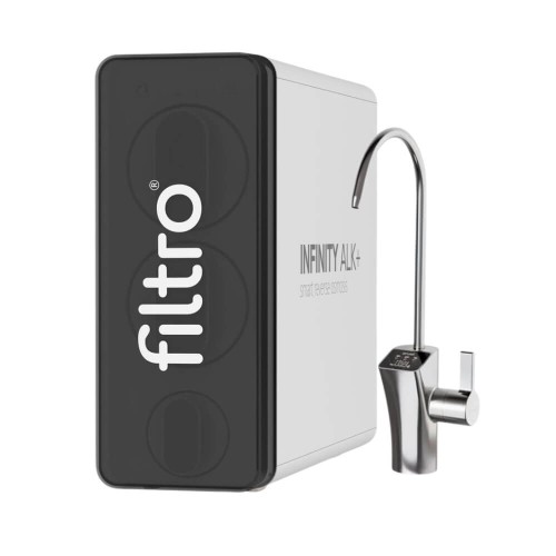 Osmoza inversa direct flow, FILTRO INFINITY Alk+ DF800, alcalinizare prin mineralizare, debit mare de 800GPD, fara bazin, pompa booster, baterie smart