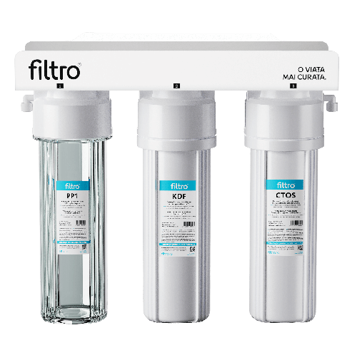Sistem de microfiltrare, FILTRO Standard MF3, 3 stadii cu cartușe clasice, carcasă transparentă, baterie inclusă
