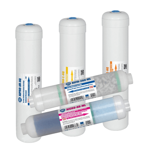 Set inline complet, 5 cartușe cu carcasa alba, înlocuire la 12 luni, sedimente, dedurizare, carbon activ, alcalinizare si postfiltru, dimensiuni 12