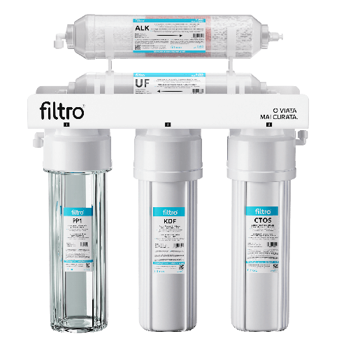 Sistem de ultrafiltrare si alcalinizare, FILTRO Standard ALK5, 3 carcase clasice, membrana de ultrafiltrare 0.01 microni si cartus de crestere PH prin mineralizare