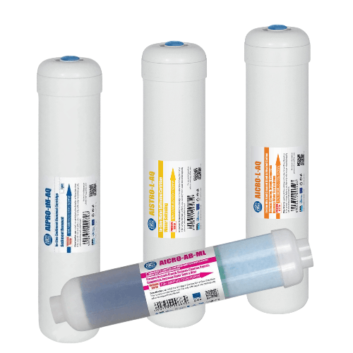 Set inline intermediar, 4 cartușe cu carcasa alba, înlocuire la 6 luni, sedimente, dedurizare, carbon activ si postfiltru, dimensiuni 12