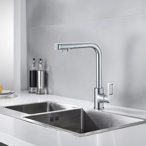 Baterie 3 căi, PREMIER Top Chrome, finisaj crom lucios, robinet sus, flux separat apă filtrată și apă menajeră (rece și caldă)