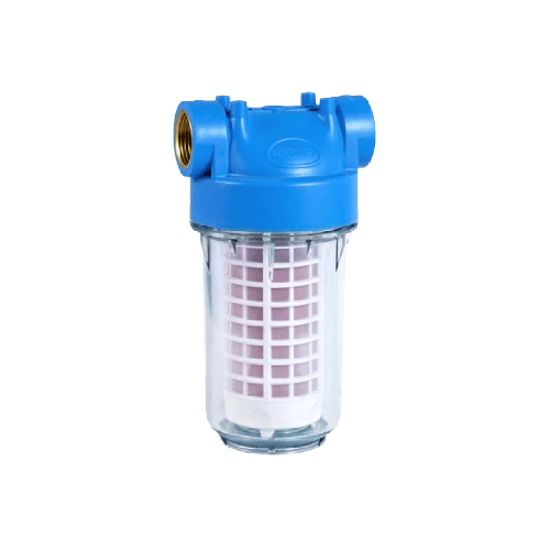 Filtru cu purjare pentru protecție dublă calcar și sedimente, MV Group IT FFPP2PTM00, cap 3V pentru instalare în spații reduse, design cu cădere redusă de presiune, compatibil cu trei tipuri de cartușe DOE, BIG, COD3