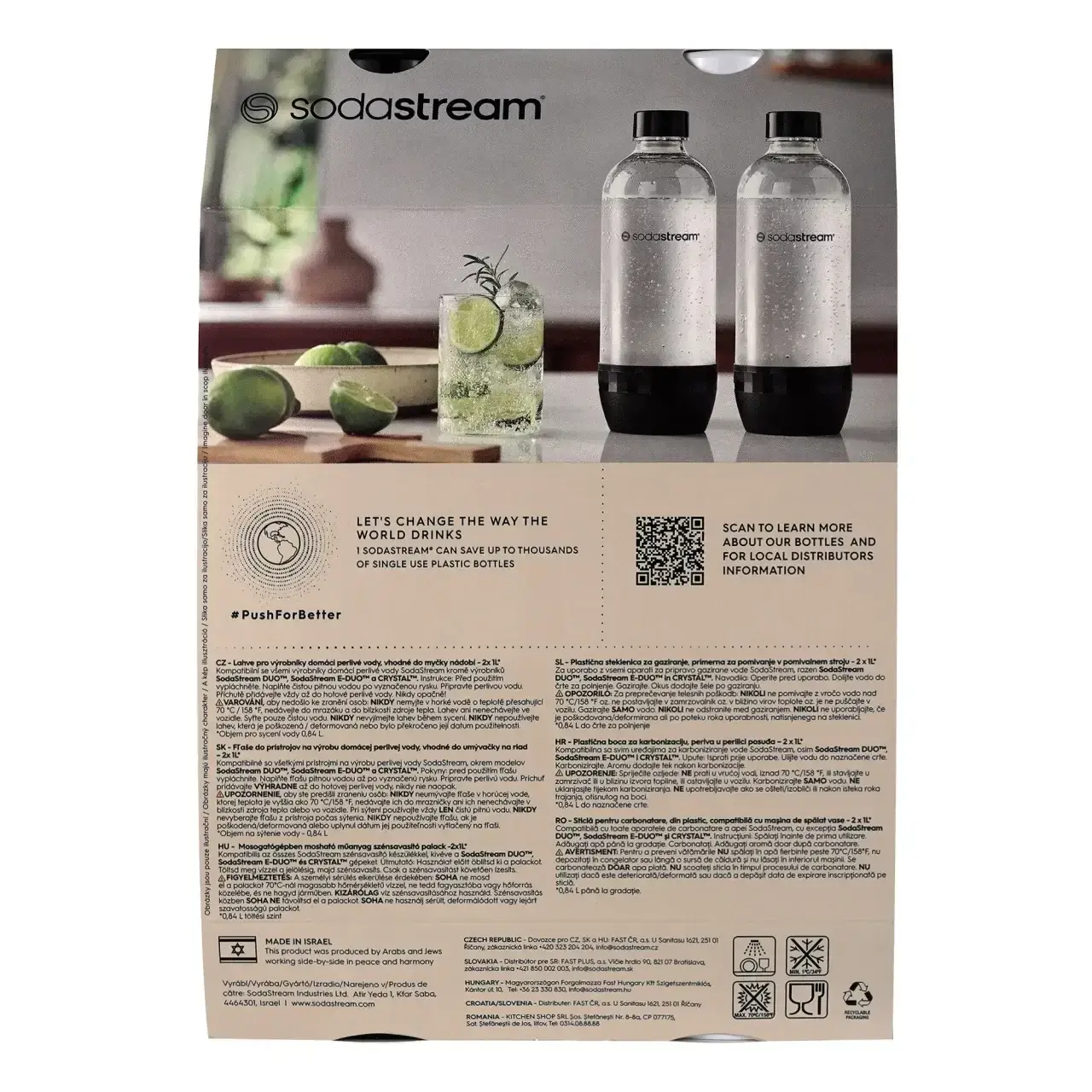 Set 2 sticle carbonatare, SodaStream, plastic, volum 1L, culoare alb si negru