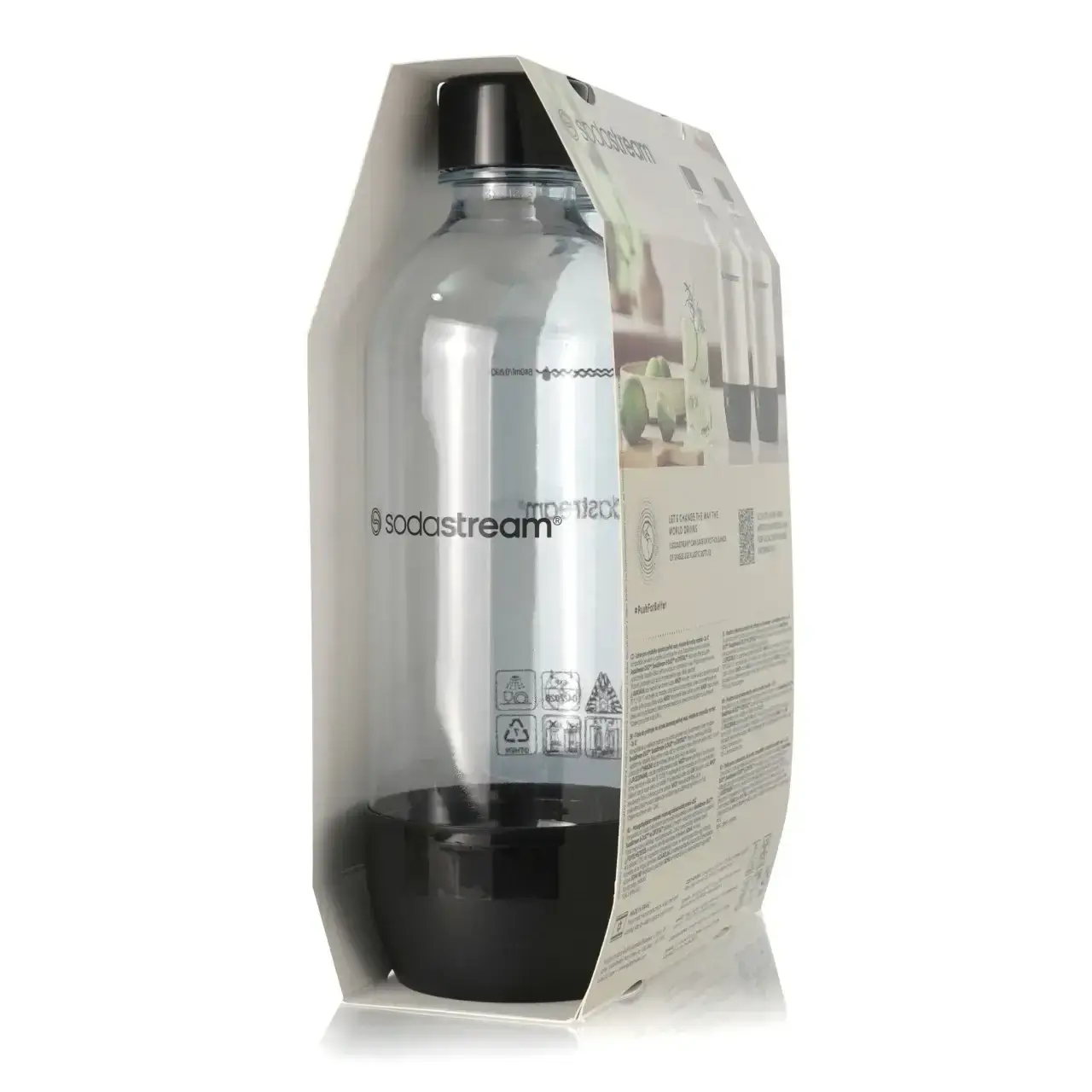 Set 2 sticle carbonatare, SodaStream, plastic, volum 1L, culoare alb si negru
