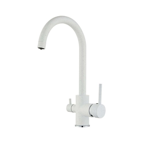 Baterie 3 căi flux separat apă filtrată, PREMIER Clasic White, finisaj alb granit, montaj pe chiuveta bucatarie, apa rece si calda