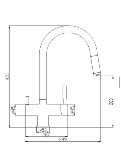 Baterie 3 căi, PREMIER Extend Chrome, finisaj crom lucios, furtun extensibil cu duș, flux separat apă filtrată și apă menajeră (rece și caldă)