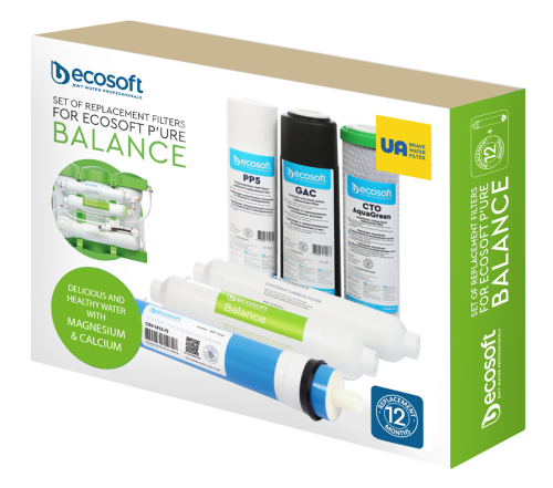 Set balance complet, 5+1 cartușe osmoză inversă premium, prefiltrare, membrană 75 GPD și postfiltrare Ca+Mg, 12 luni, standard 10