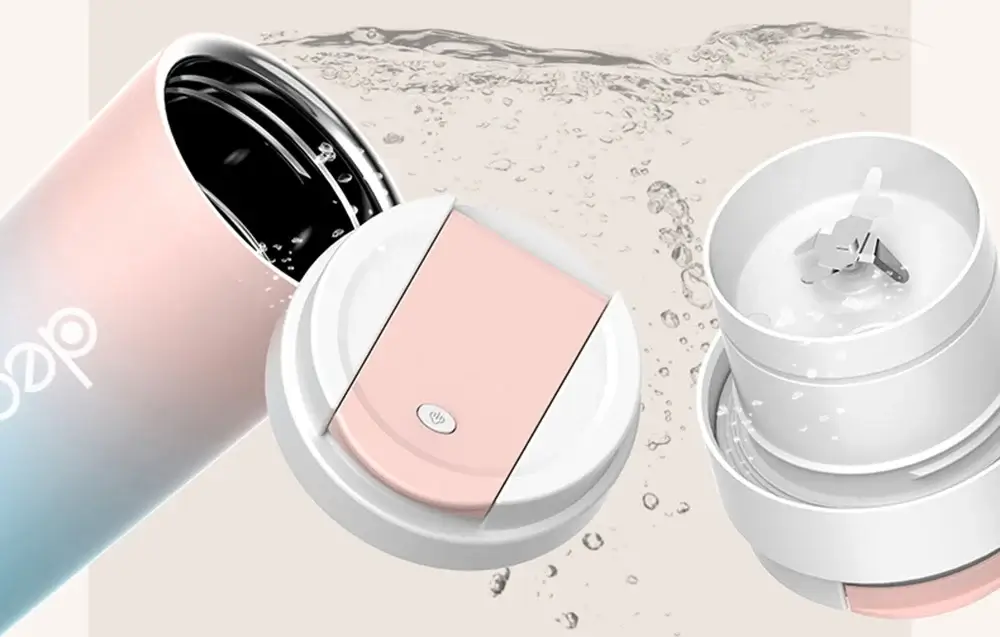 Blender portabil cu functie de termos, 300 ml, 18000 RPM, 50W, acumulator 1500 mAh, albastru/roz