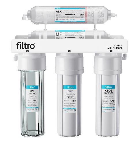 Sistem de ultrafiltrare si alcalinizare, FILTRO Standard ALK5, 3 carcase clasice, membrana de ultrafiltrare 0.01 microni si cartus de crestere PH prin mineralizare