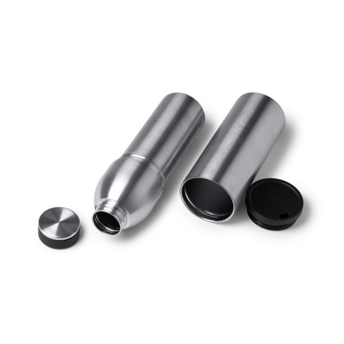 Termos din inox 2 în 1, FILTRO Thermo BOLT, strat dublu de cupru si izolatie in vid, finisaj negru, volum 650 ml