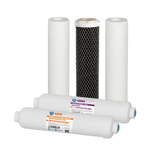 Set universal intermediar, 5 cartușe osmoză inversă, prefiltrare, postfiltrare și mineralizare cu filet, 6 luni, standard 10