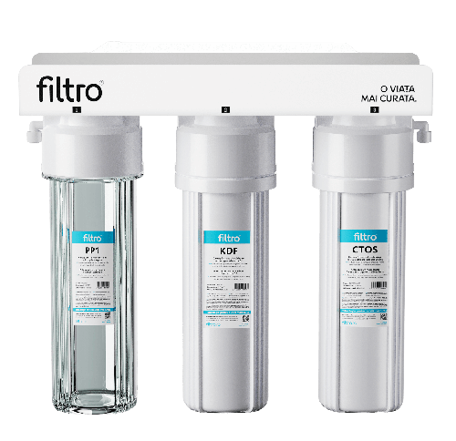 Sistem de microfiltrare, FILTRO Standard MF3, 3 stadii cu cartușe clasice, carcasă transparentă, baterie inclusă