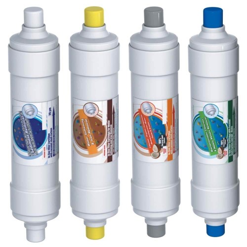 Set 4 cartușe filtrante, Aquafilter EXCITO-B, 4 stadii, 1 micron, deduizare, cărbune activat, conector rapid cu stem 1/4