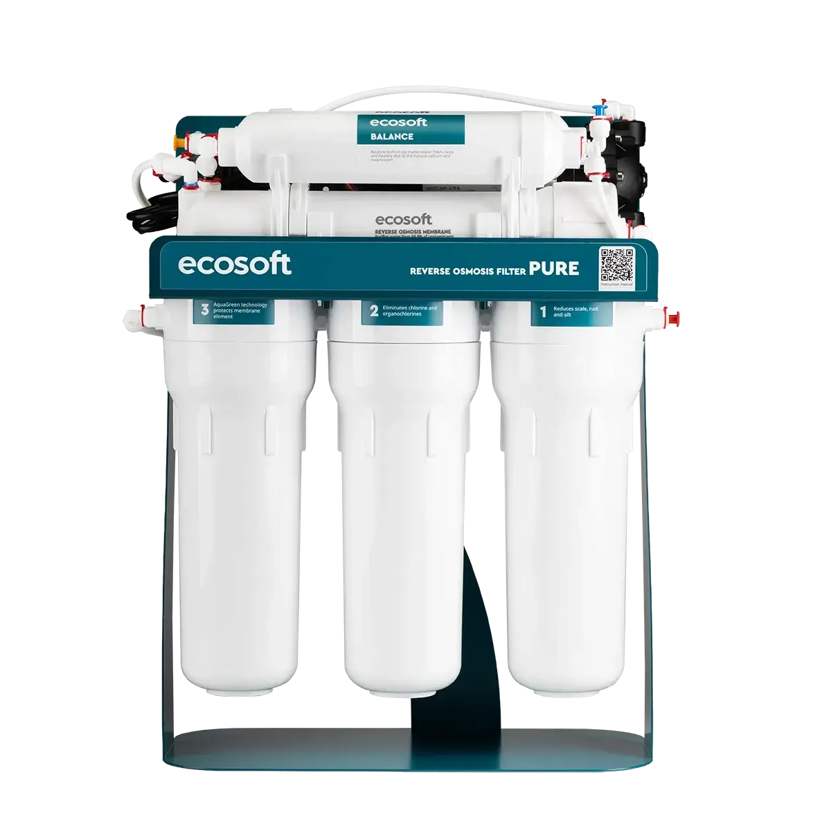 Osmoza inversa premium, Ecosoft Balance PRO, pompa de presiune, cadru metalic, 6 stadii, 75 GPD, remineralizare optima si eficienta ridicata