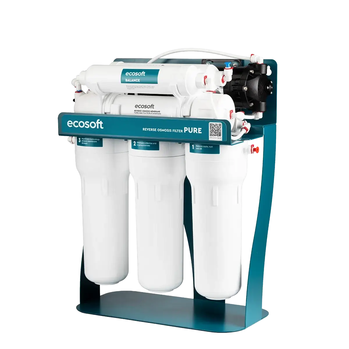 Osmoza inversa premium, Ecosoft Balance PRO, pompa de presiune, cadru metalic, 6 stadii, 75 GPD, remineralizare optima si eficienta ridicata