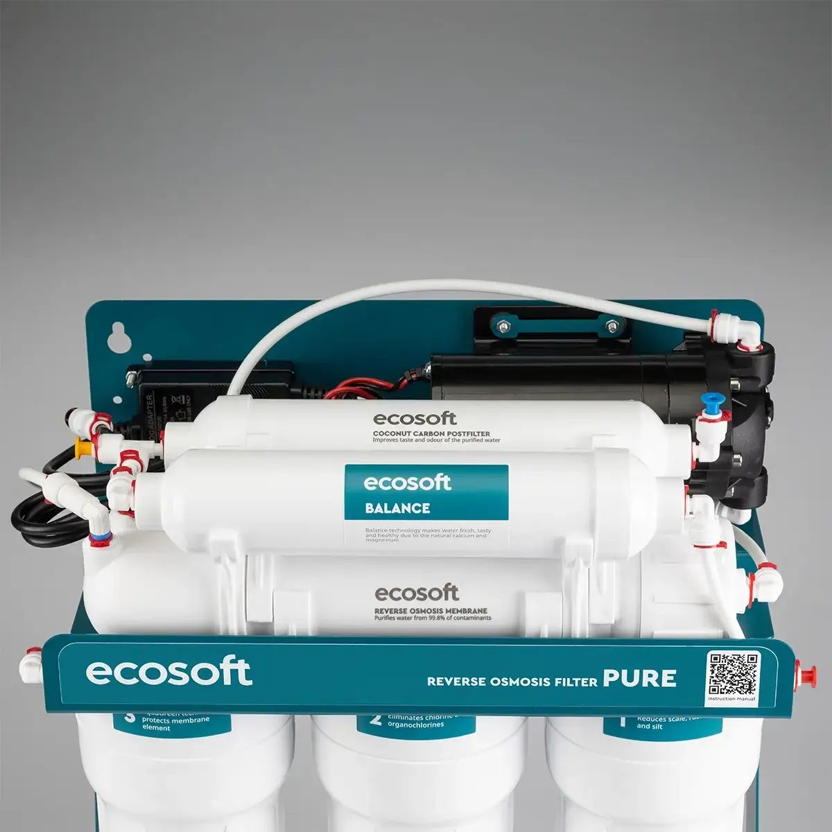 Osmoza inversa premium, Ecosoft Balance PRO, pompa de presiune, cadru metalic, 6 stadii, 75 GPD, remineralizare optima si eficienta ridicata